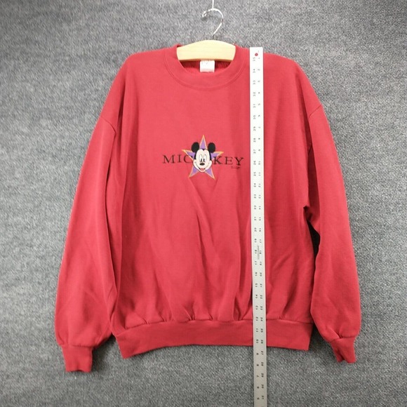 Velva Sheen Mens Embroidered Mickey Mouse Pullover Sweatshirt Red XL Vintage USA - Picture 10 of 12